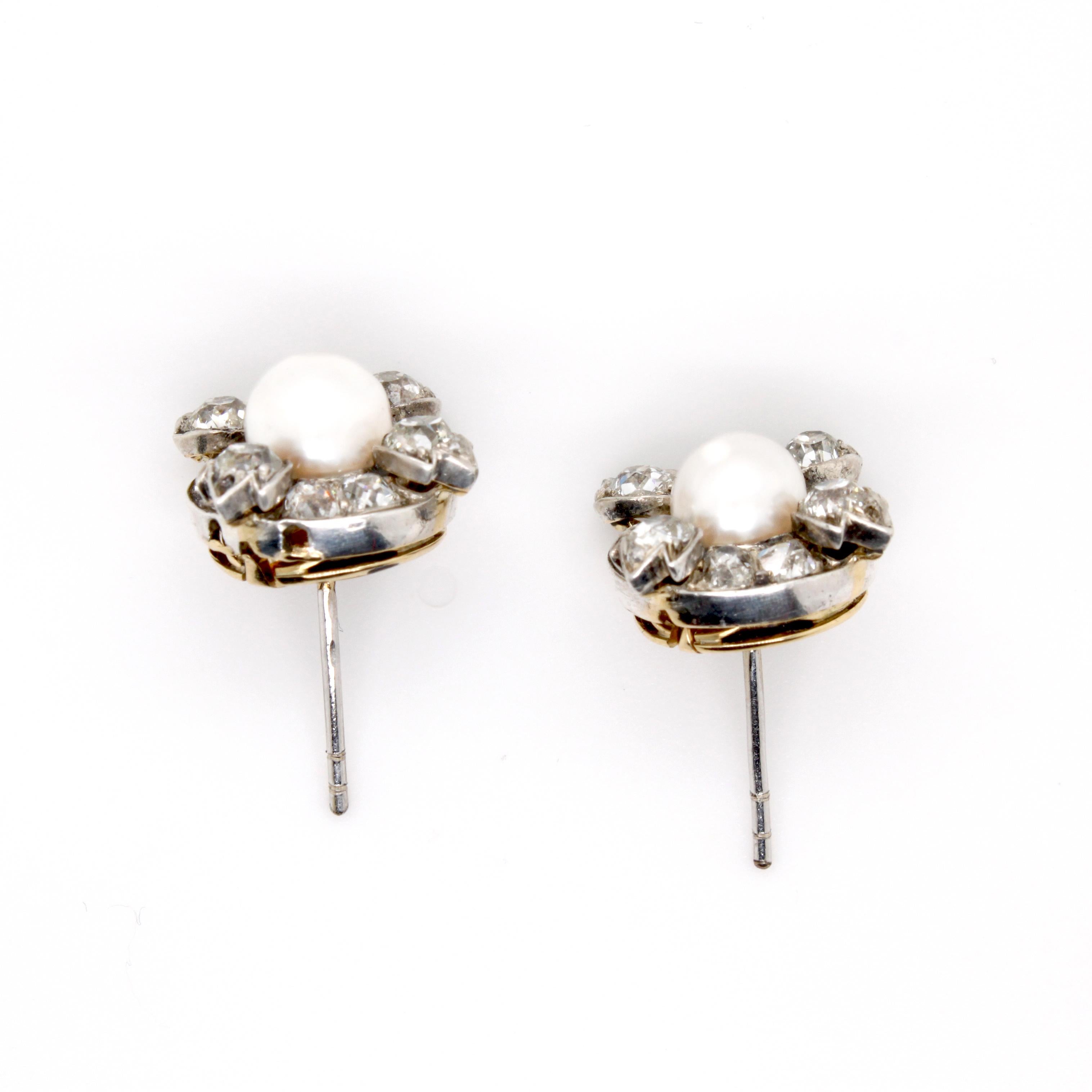 Women's Victorian Natural Pearl and Diamond Cluster Earrings, circa 1880s