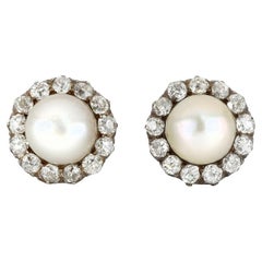 Victorian Natural Pearl and Diamond Cluster Earrings, circa 1880