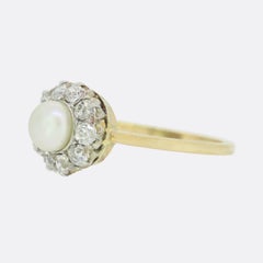 Victorian Natural Pearl and Diamond Cluster Ring