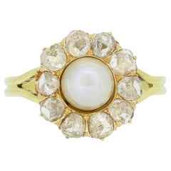 Used Victorian Natural Pearl and Diamond Cluster Ring