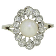 Victorian Natural Pearl and Diamond Cluster Ring