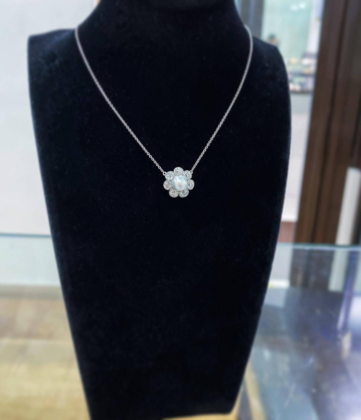 da uomo o donna Collana vittoriana di perle naturali e fiori di diamante, circa 1900 in vendita