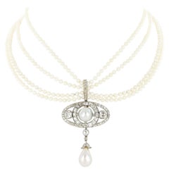 Victorian Natural Pearl and Diamond Necklace / Pendant / Brooch by Bolin