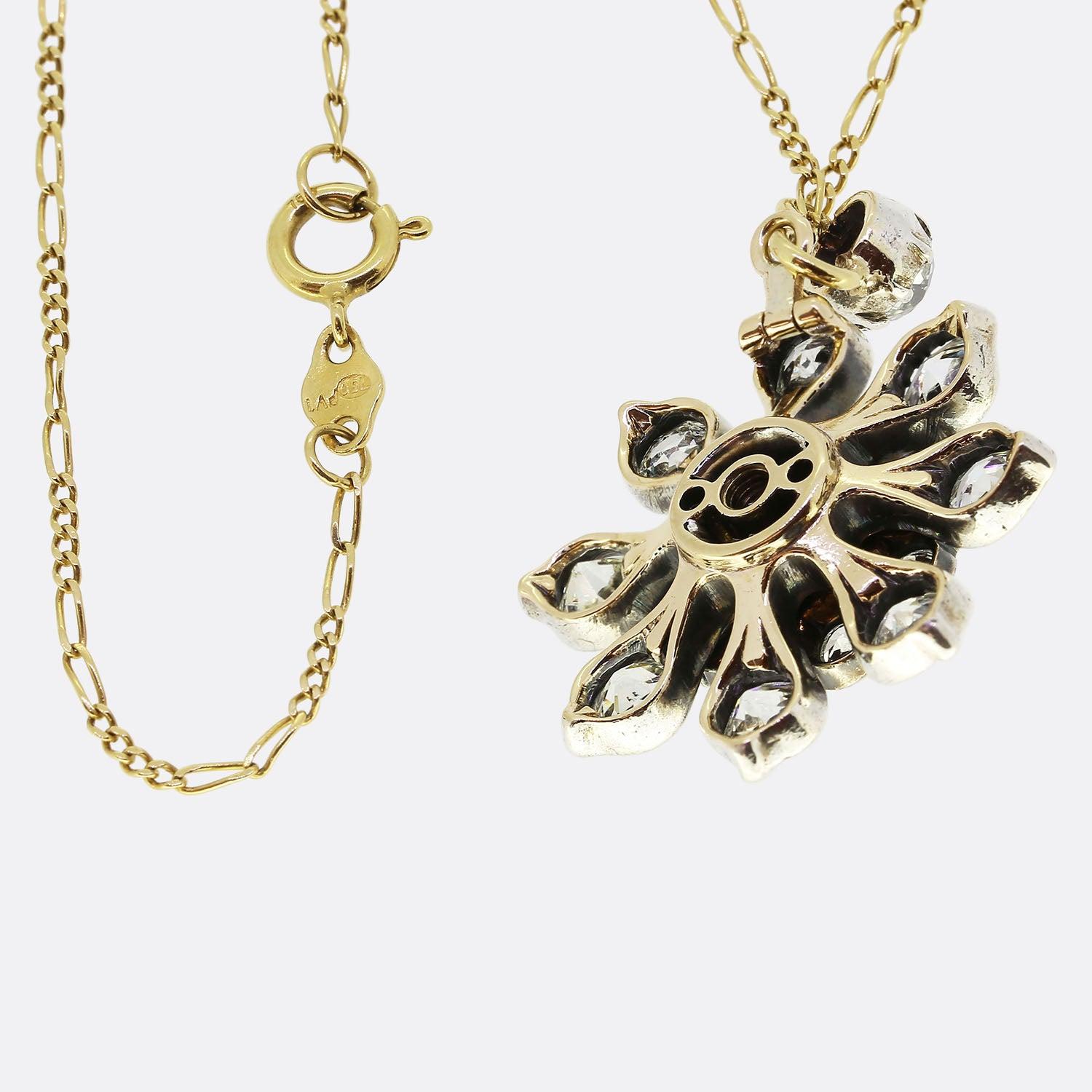 Viktorianische Sonnenblumen-Halskette aus Naturperlen und Diamanten (Alteuropäischer Schliff) im Angebot