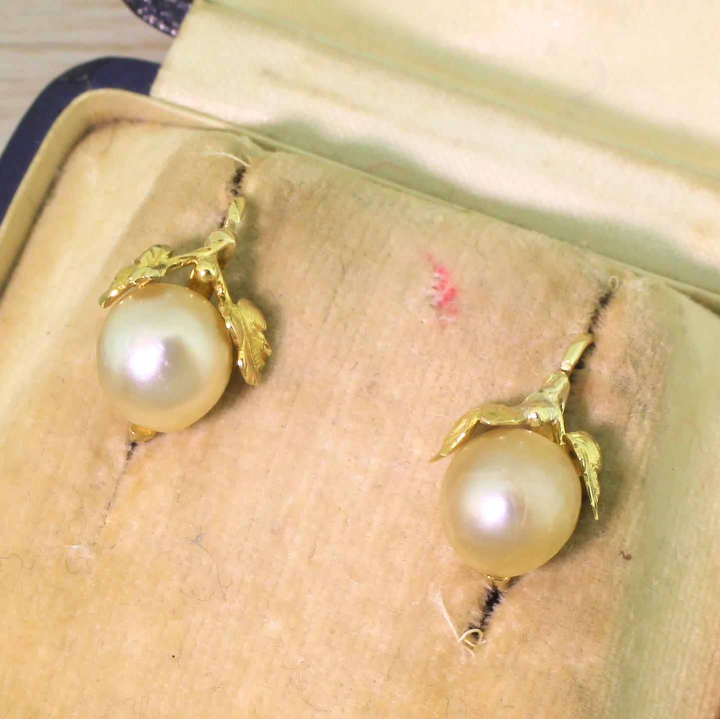 Victorian Natural Pearl and Old Cut Diamond Gold Drop Earrings 1