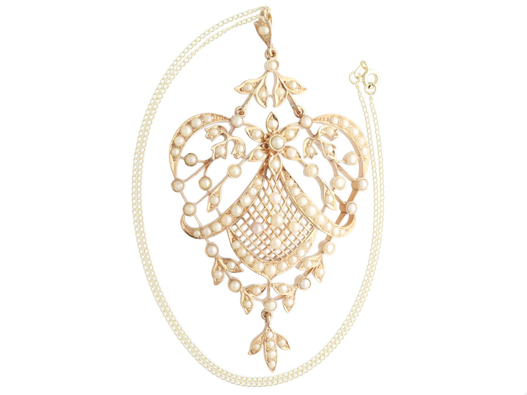 Round Cut Victorian Natural Pearl and Rose Gold Pendant For Sale