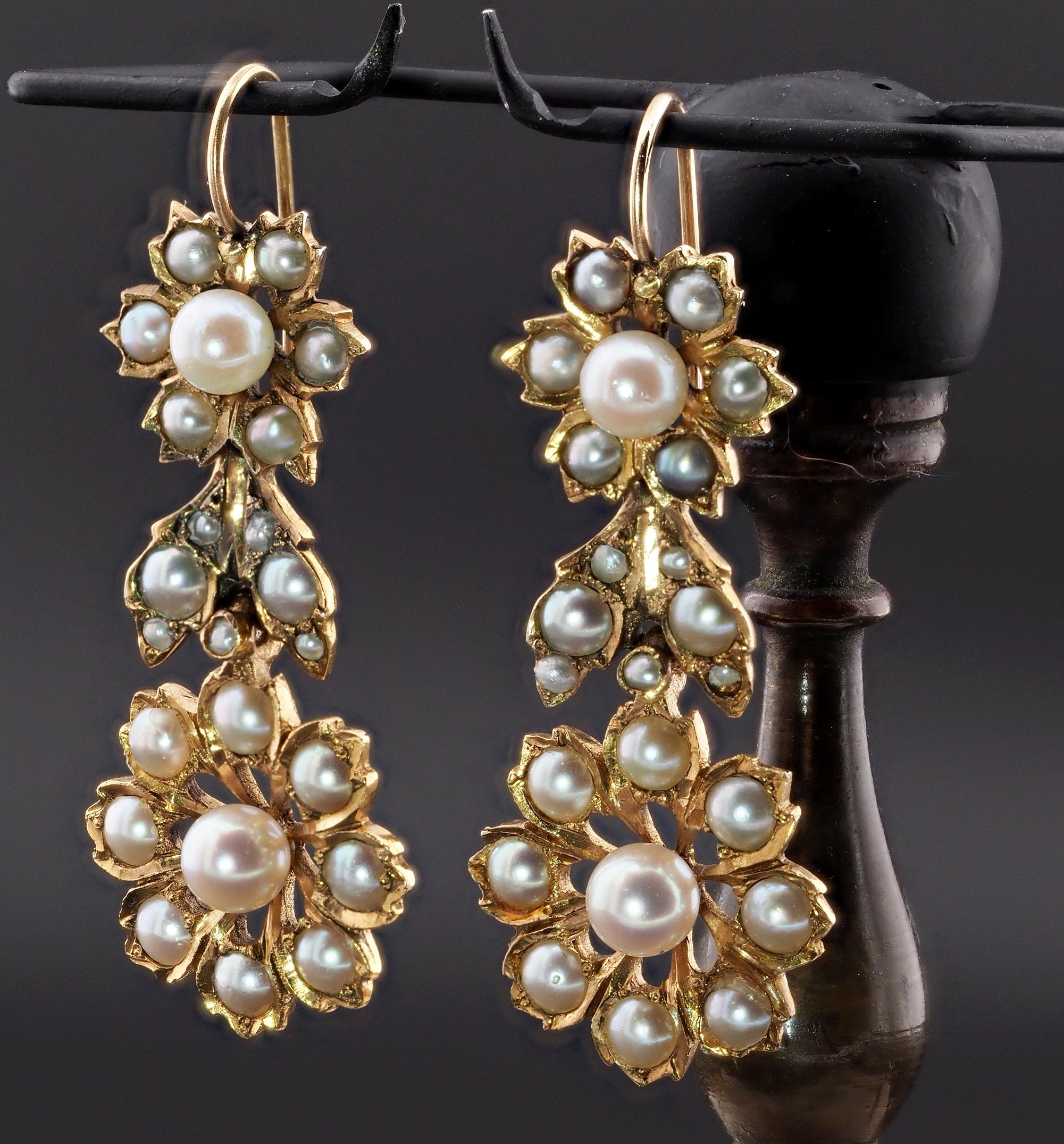 18ct White Gold, Natural Pearl ​& Diamond Earrings (134/J) | The Antique  Jewellery Company