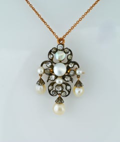 Victorian Natural Pearl Diamond 18 KT Brooch Pendant
