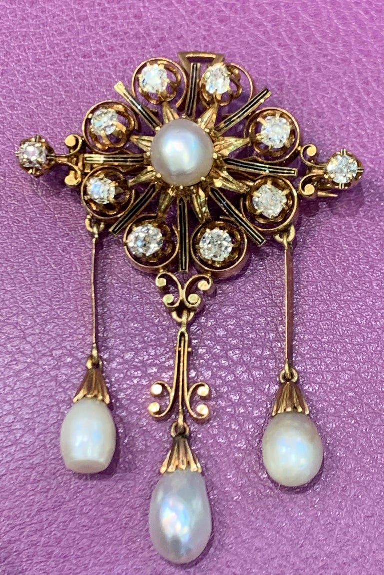 Victorian Natural Pearl and Diamond Brooch For Sale at 1stDibs