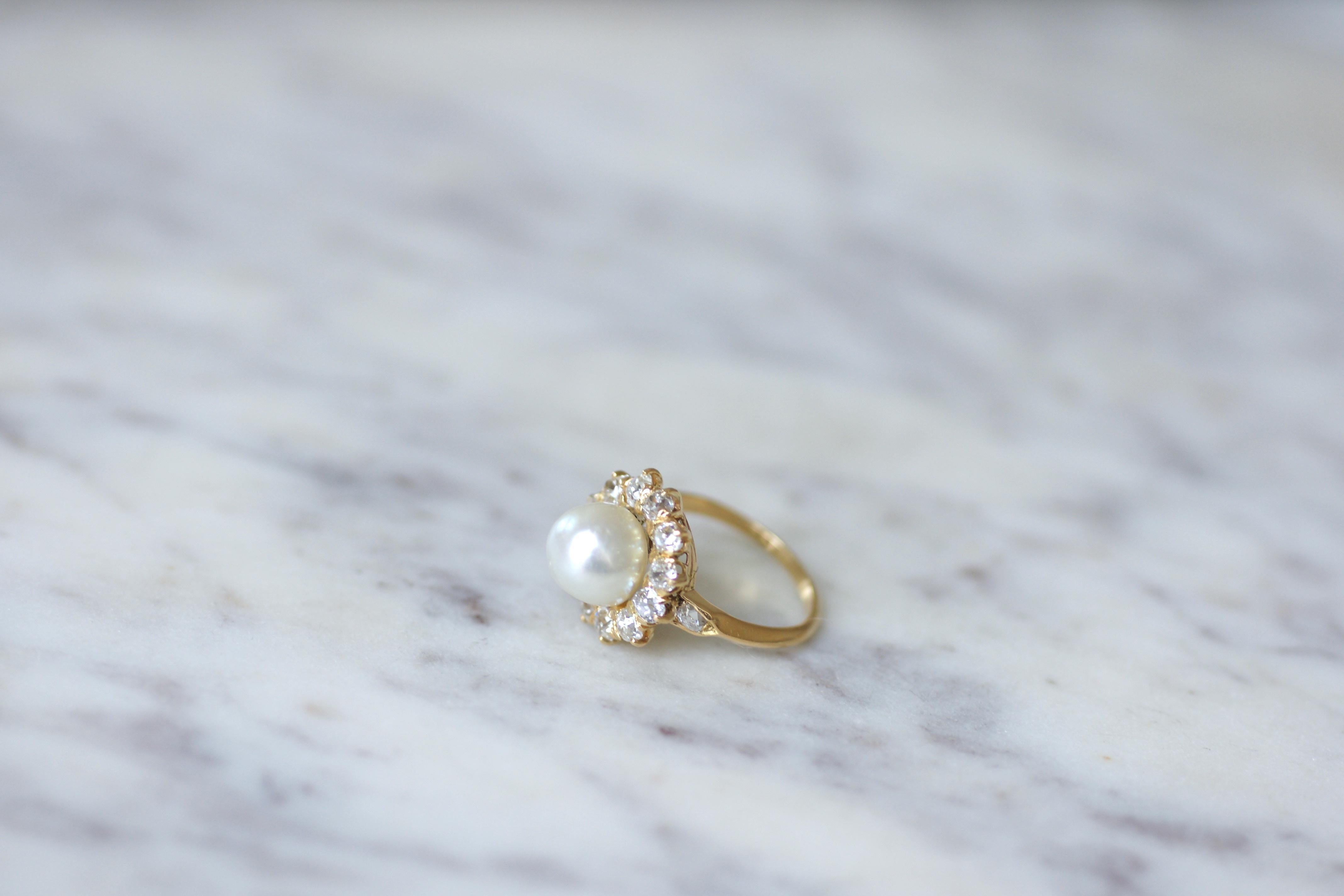 Viktorianischer Naturperlen- & Diamant-Cluster-Ring (Spätviktorianisch) im Angebot