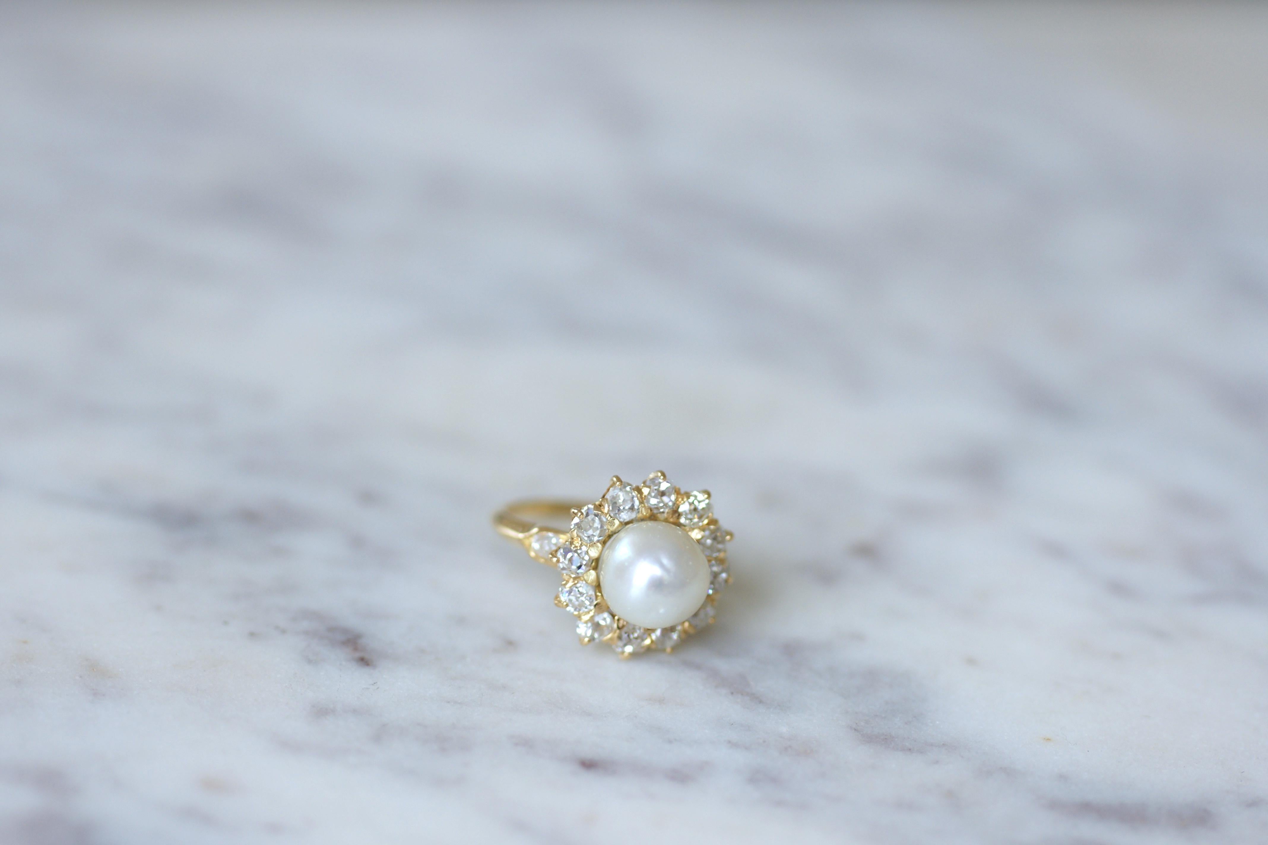 Viktorianischer Naturperlen- & Diamant-Cluster-Ring im Zustand „Gut“ im Angebot in PARIS, FR