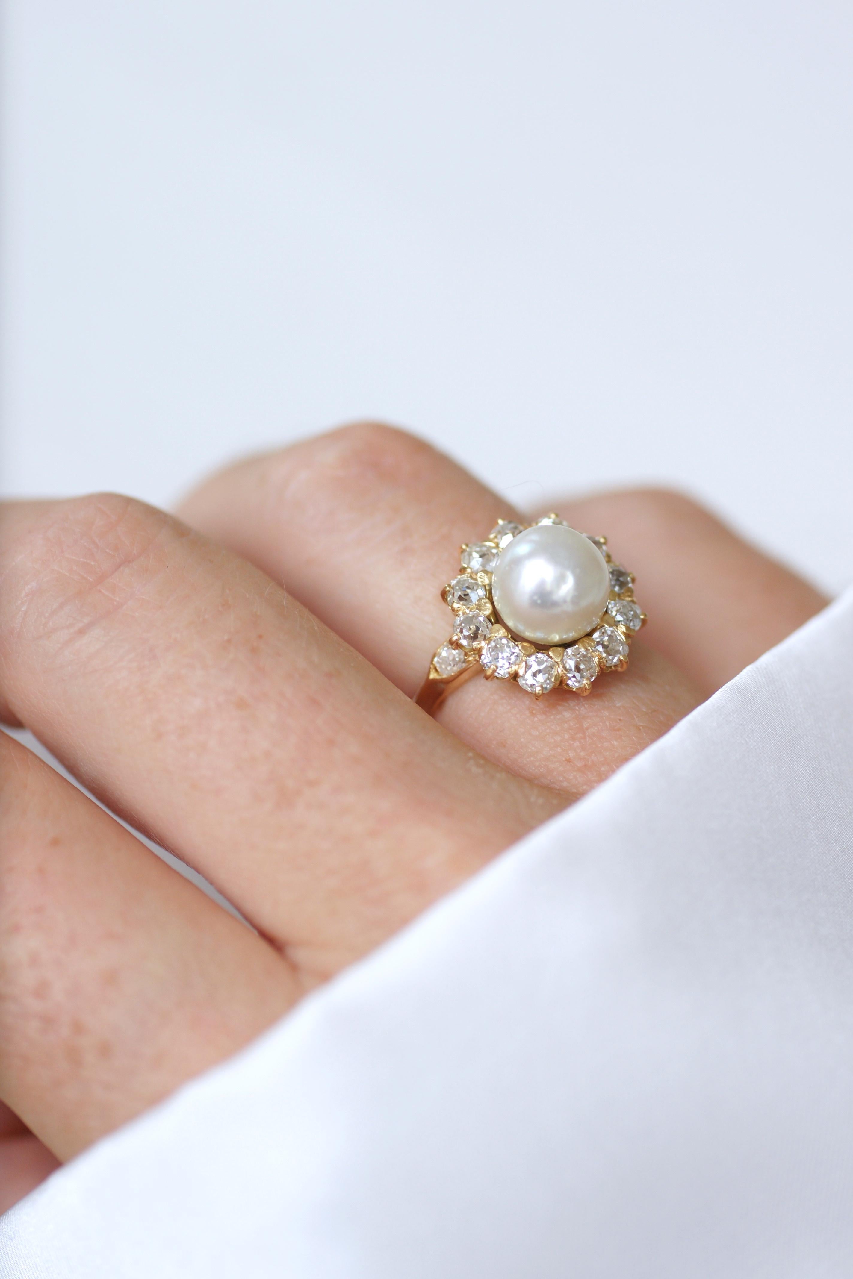 Viktorianischer Naturperlen- & Diamant-Cluster-Ring im Angebot 1