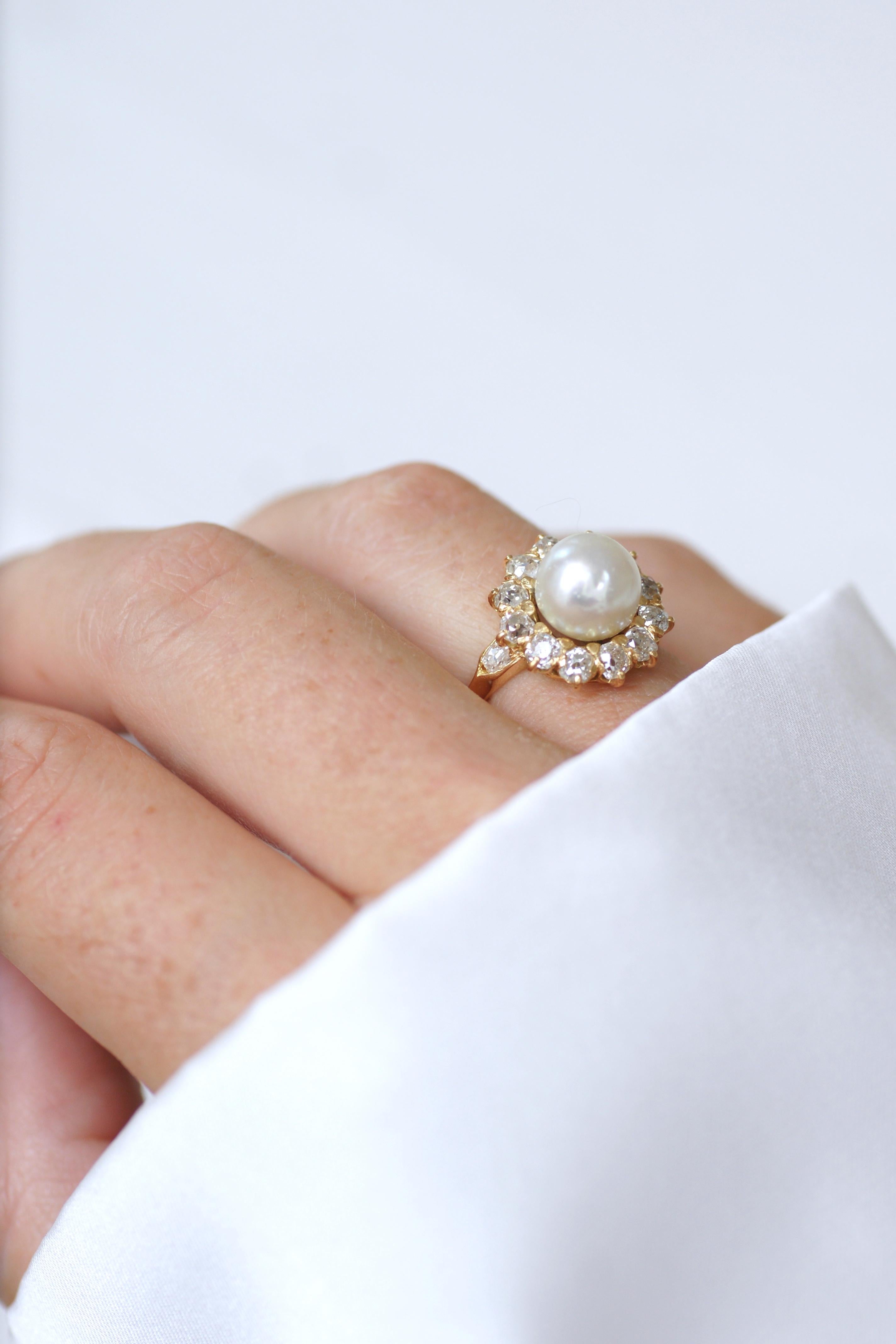 Viktorianischer Naturperlen- & Diamant-Cluster-Ring im Angebot 3