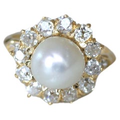 Antique Victorian Natural Pearl & Diamond Cluster Ring