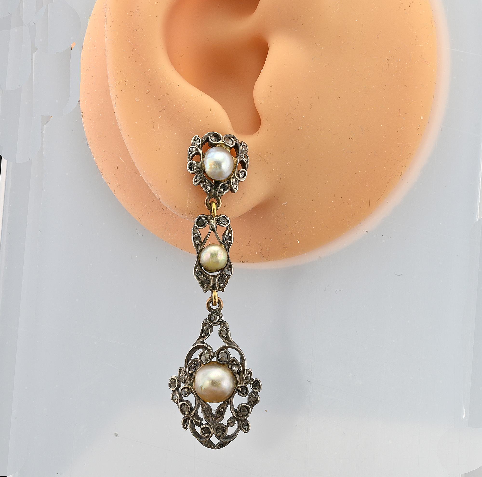 Orecchini vittoriani con diamanti e perle naturali in vendita 2