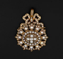 Victorian Natural Pearl Diamond Rare Large Pendant