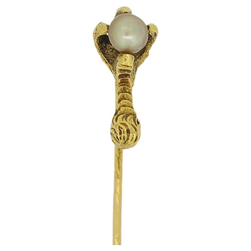 Victorian Natural Pearl Eagle Talon Stick Pin For Sale
