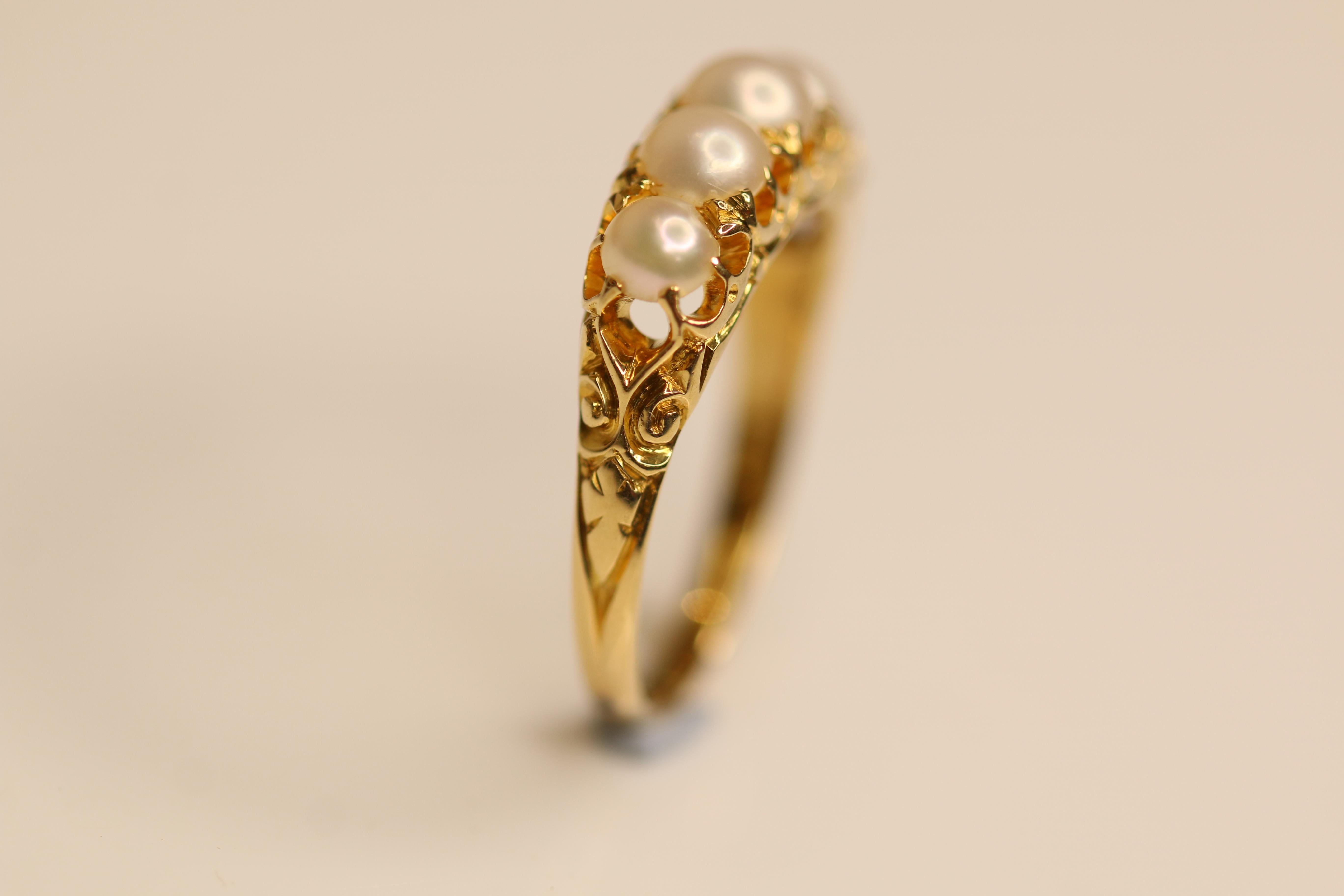 Women's or Men's Victorian Natural Pearl Five-Stone Ring