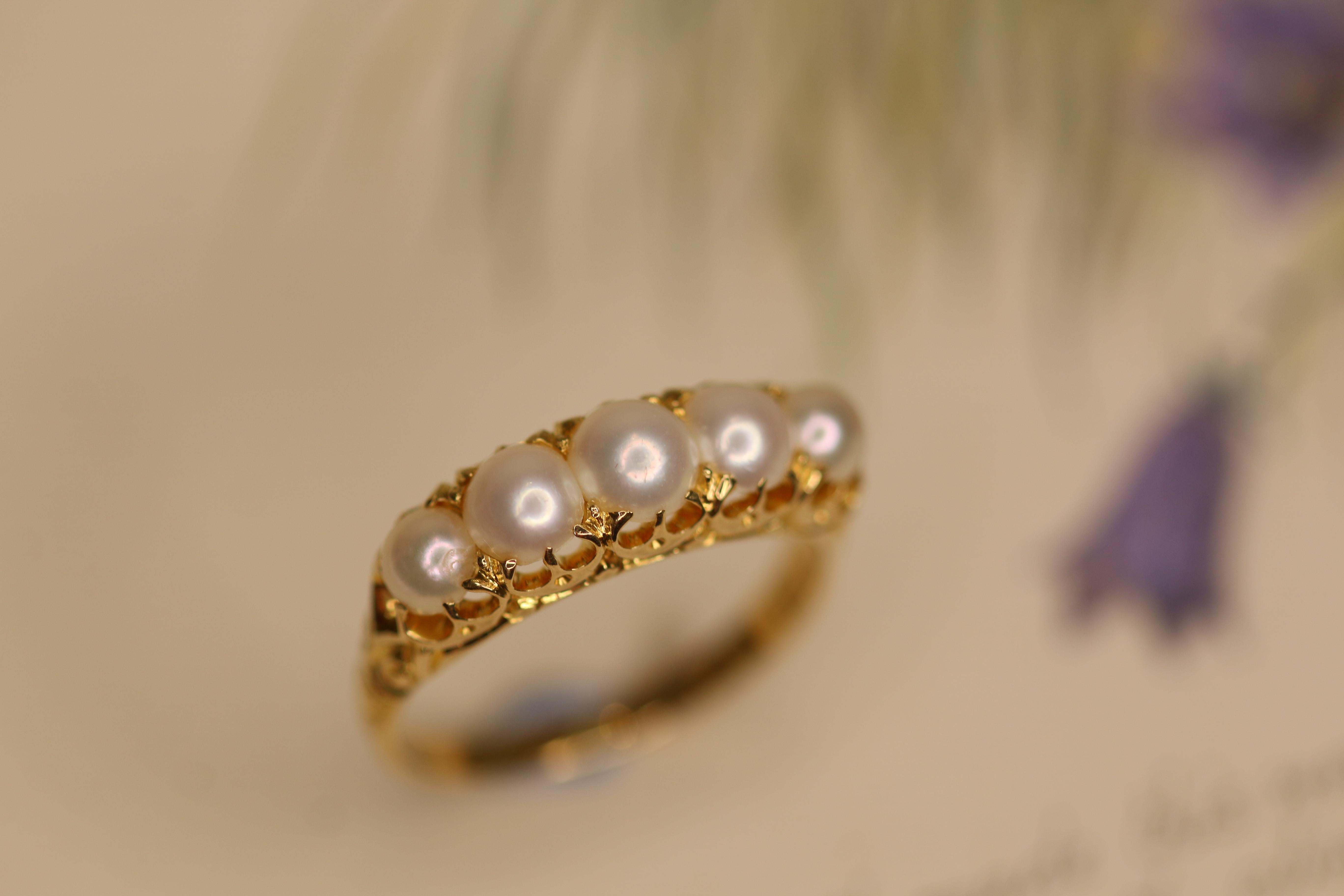 Victorian Natural Pearl Five-Stone Ring 2