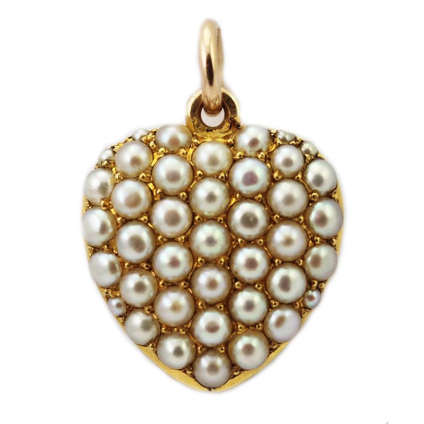 Antique Victorian 1900 Heart-Shaped Natural Pearl Locket Pendant