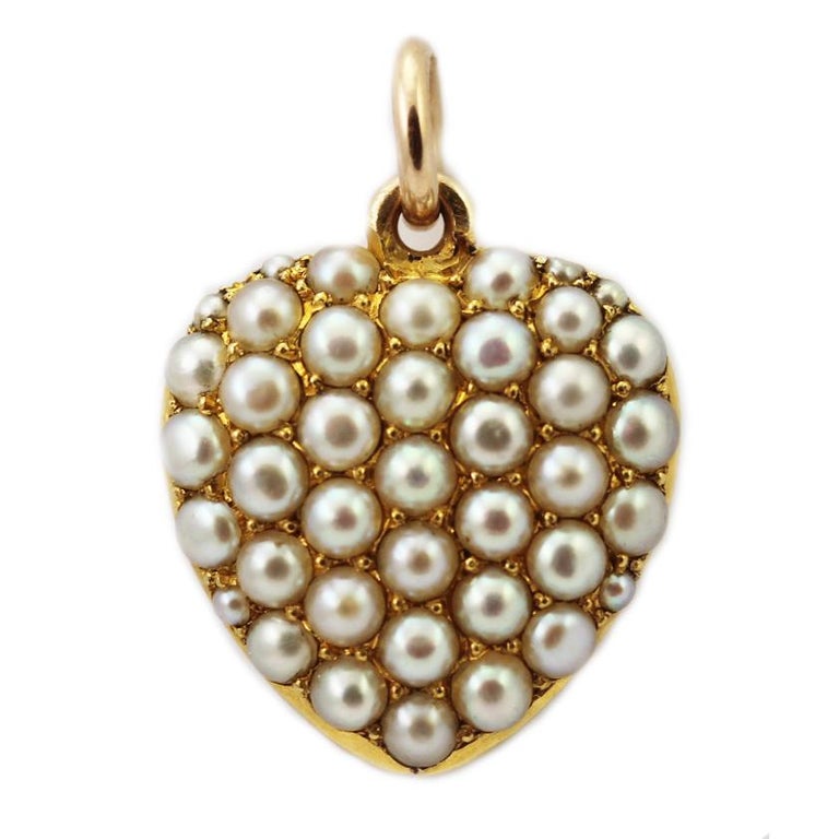 Pear Locket Antique Victorian 1900 Heart-Shaped Natural Pearl Locket Pendant at 1stDibs