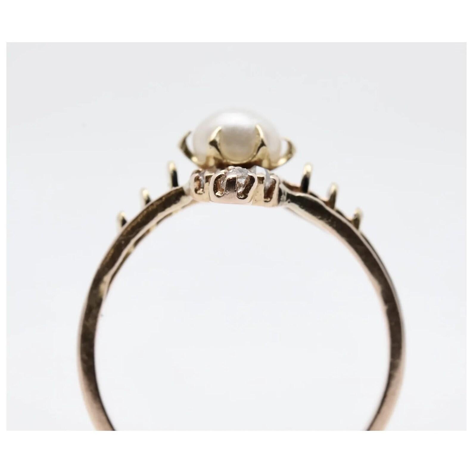 Victorian Natural Pearl & Mine Cut Diamond Navette Ring in 18K Gold In Good Condition For Sale In Boston, MA