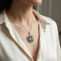 Collana vittoriana di perle naturali e acquamarina naturale con pendente a raggiera
