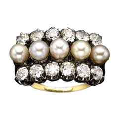 Victorian Natural Pearl Old Cut Diamond Ring