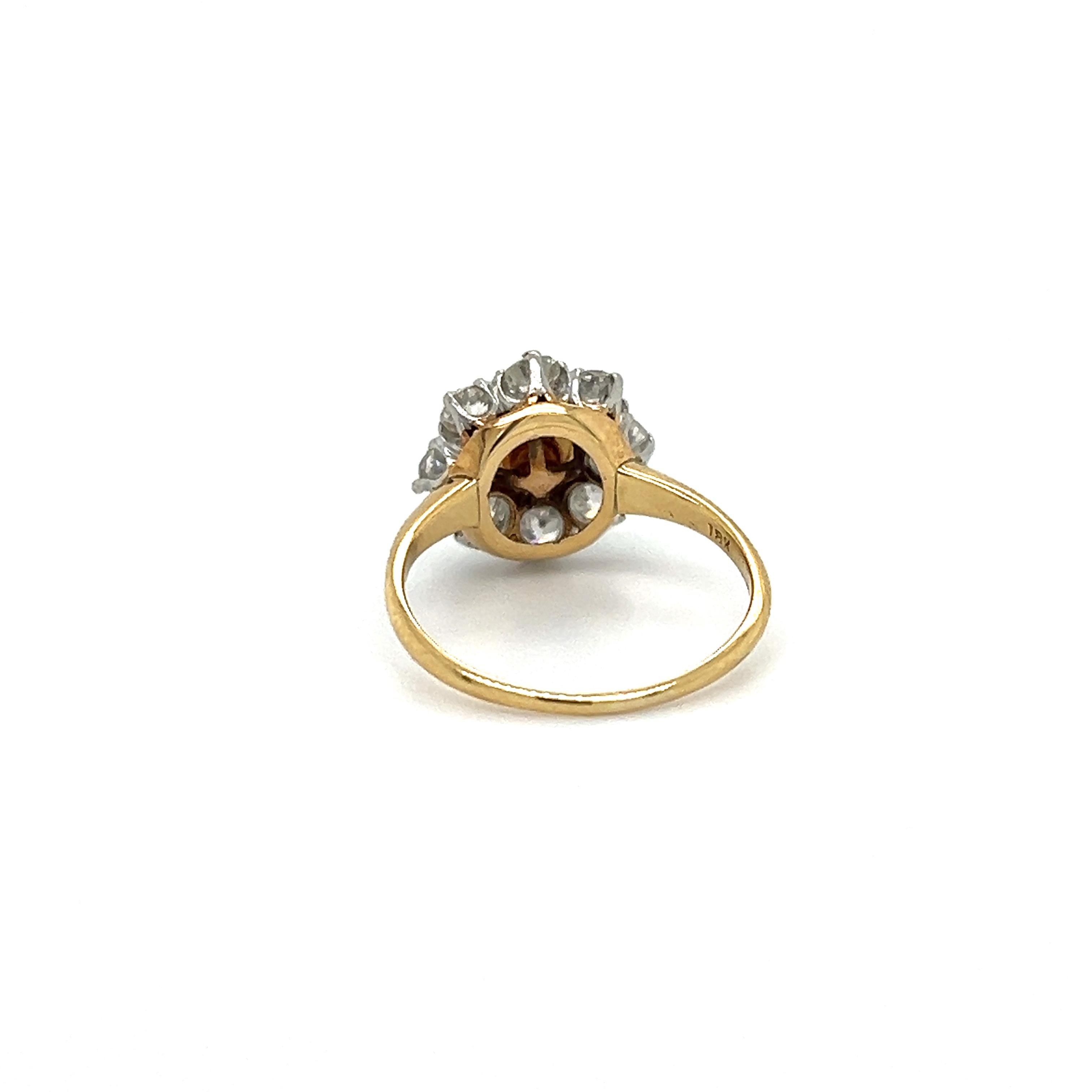 Victorian Natural Pearl & Old Mine Cut Diamond Halo Cocktail Ring For Sale 4