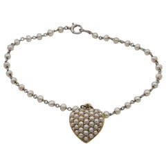 Antique Victorian Natural Pearl Sweet Heart Bracelet 15 Carat Platinum Bracelet