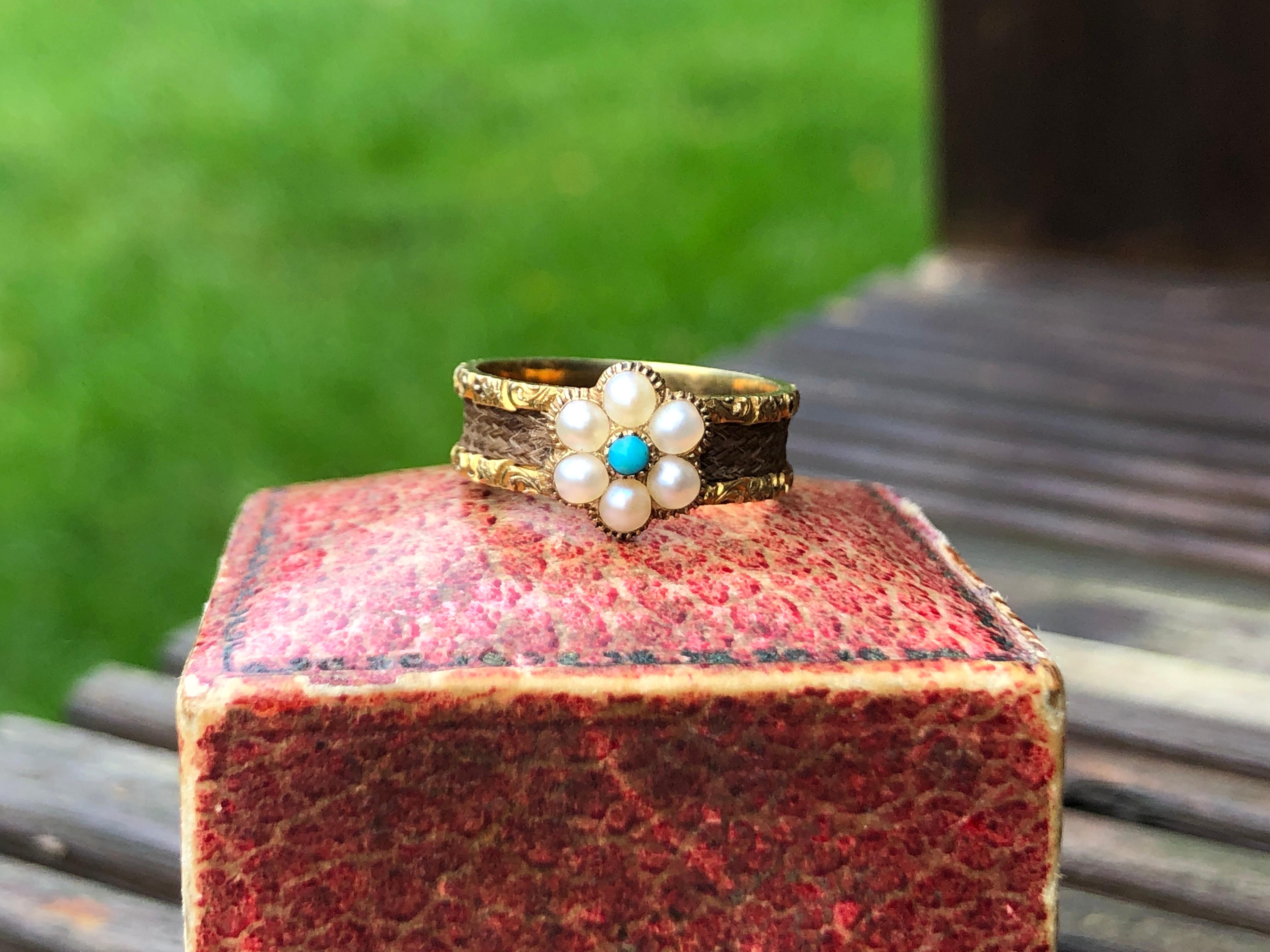 Victorian Natural Pearl Turquoise Daisy Flower Ring For Sale 1