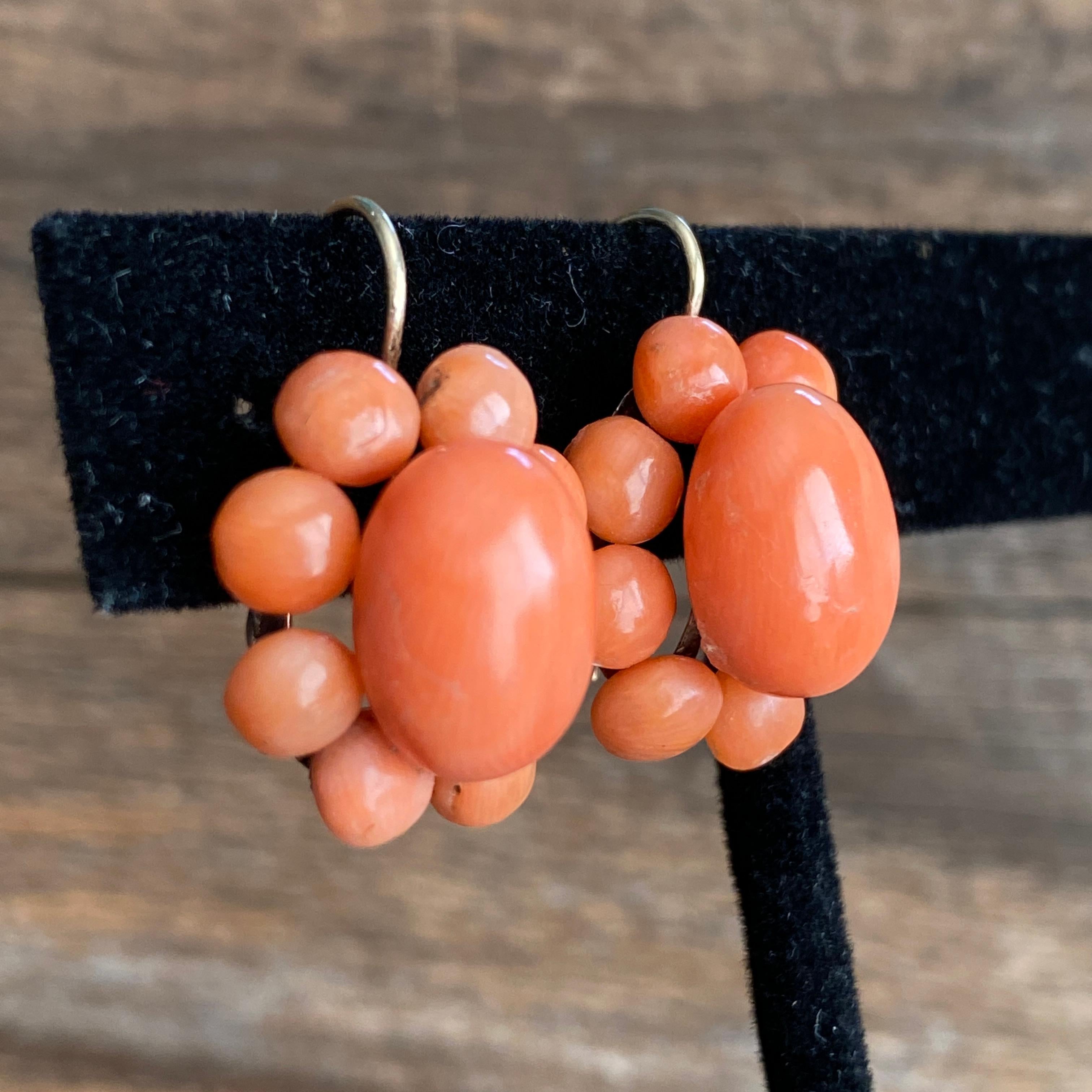 Women's Victorian Natural Red Coral 14K Earrings