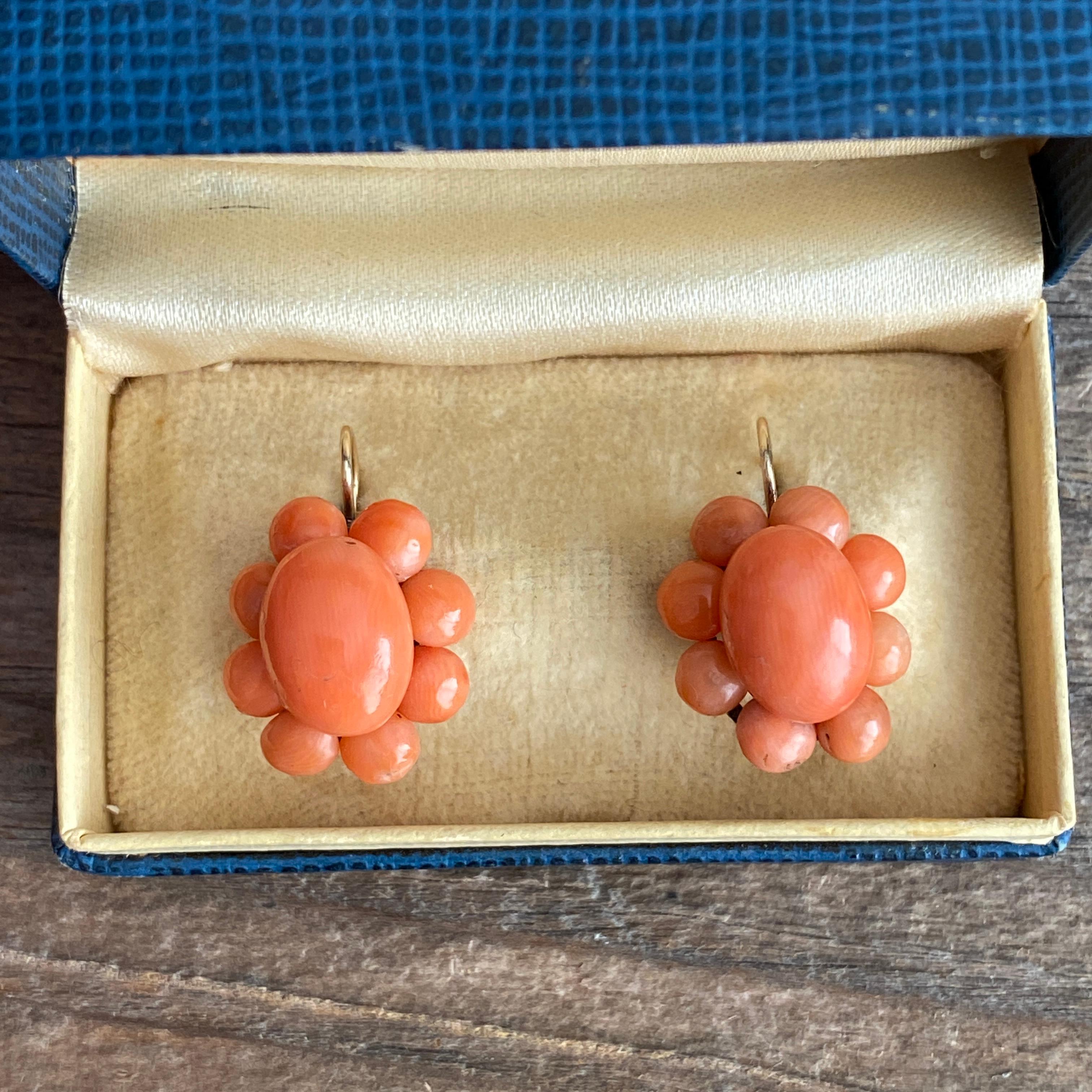 Victorian Natural Red Coral 14K Earrings 1