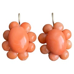 Antique Victorian Natural Red Coral 14K Earrings