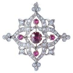 Victorian Natural Rubies and Diamond Antique Brooch Pendant