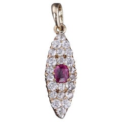 Victorian Natural Ruby and Diamond Pendant of 14k Gold