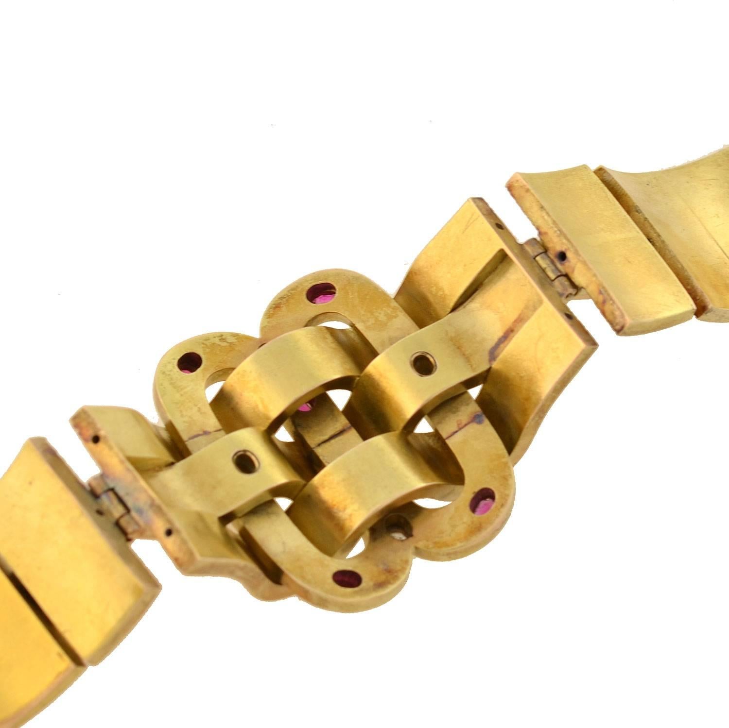 Victorian Natural Ruby Diamond Gold Weaved Buckle Bracelet 2