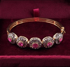 Victorian Natural Ruby Rose Cut Diamond 18 KT Bangle