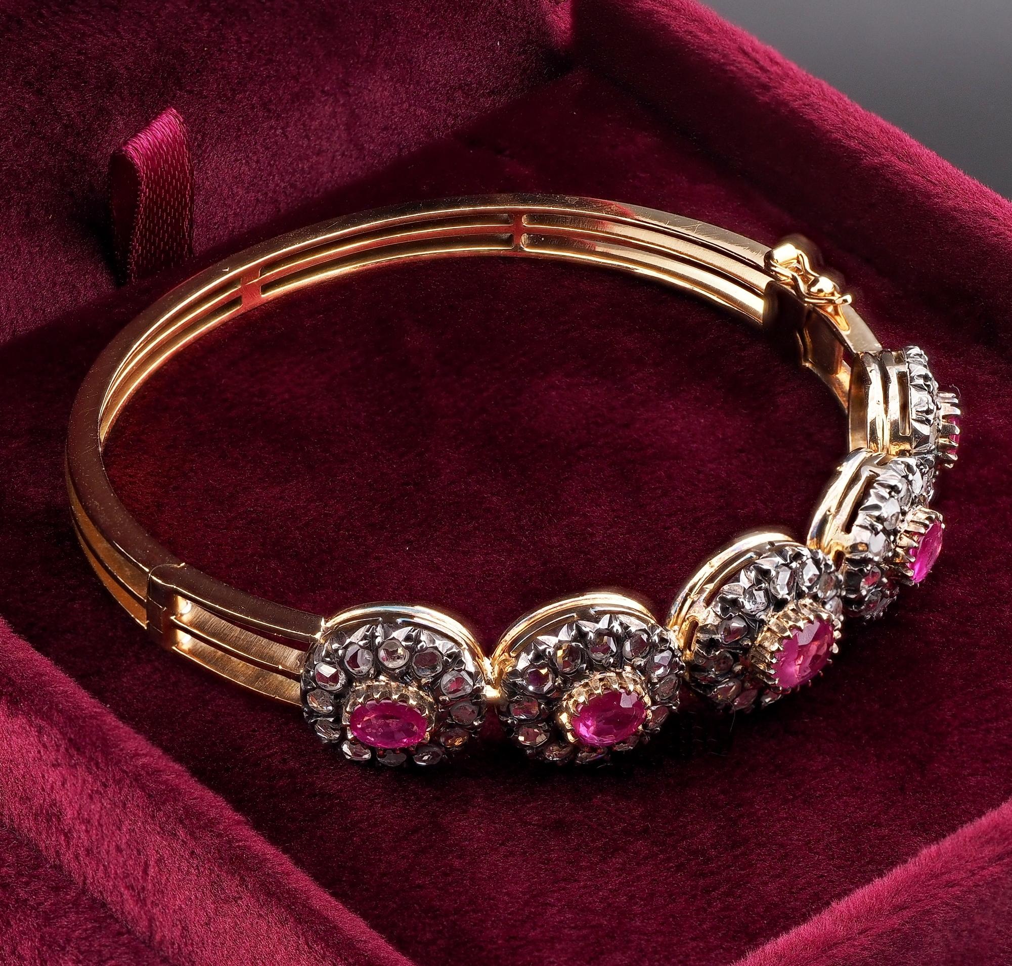 Women's Victorian Natural Ruby Rose Cut Diamond 18 KT Bangle For Sale