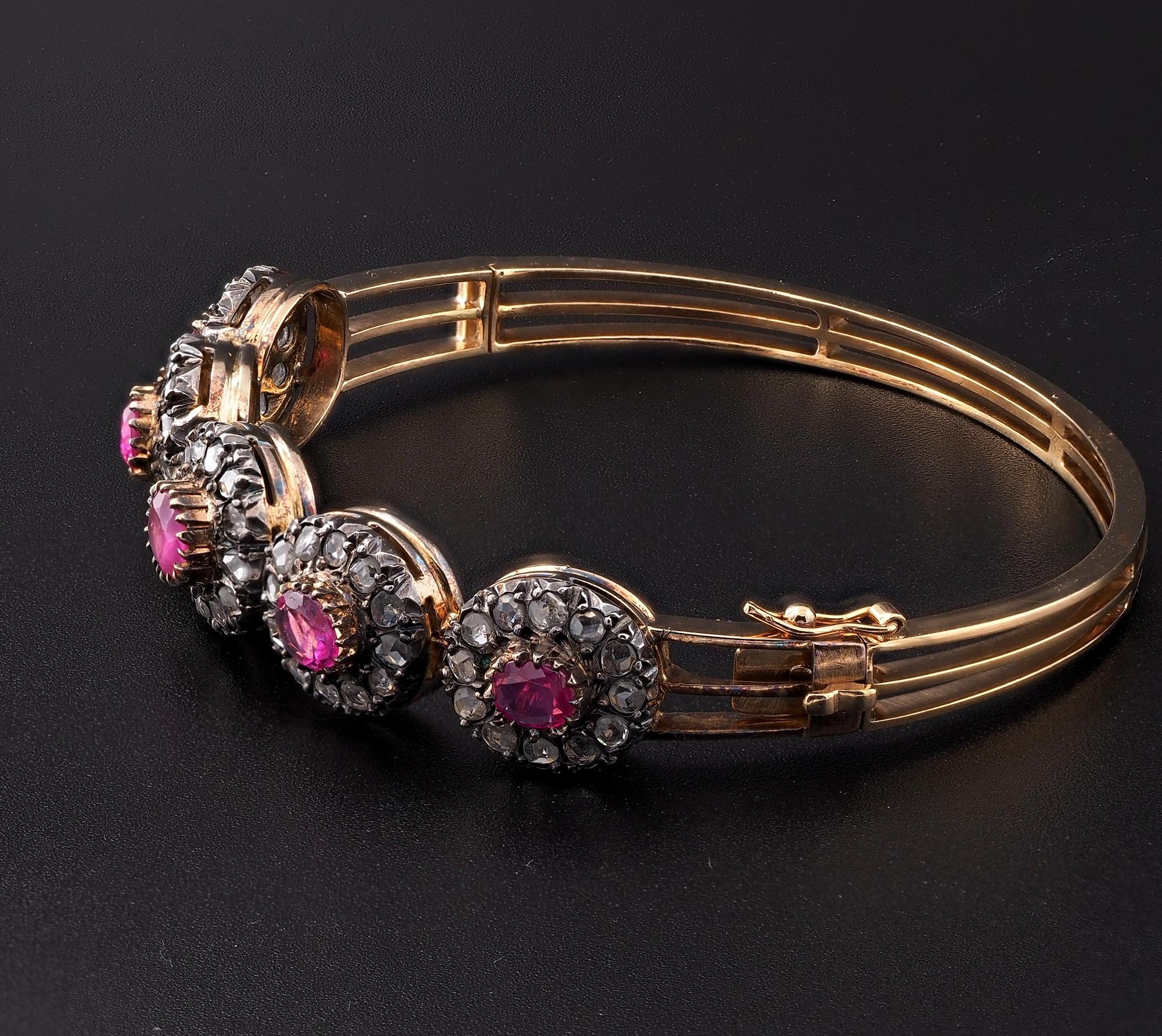 Victorian Natural Ruby Rose Cut Diamond 18 KT Bangle For Sale 1