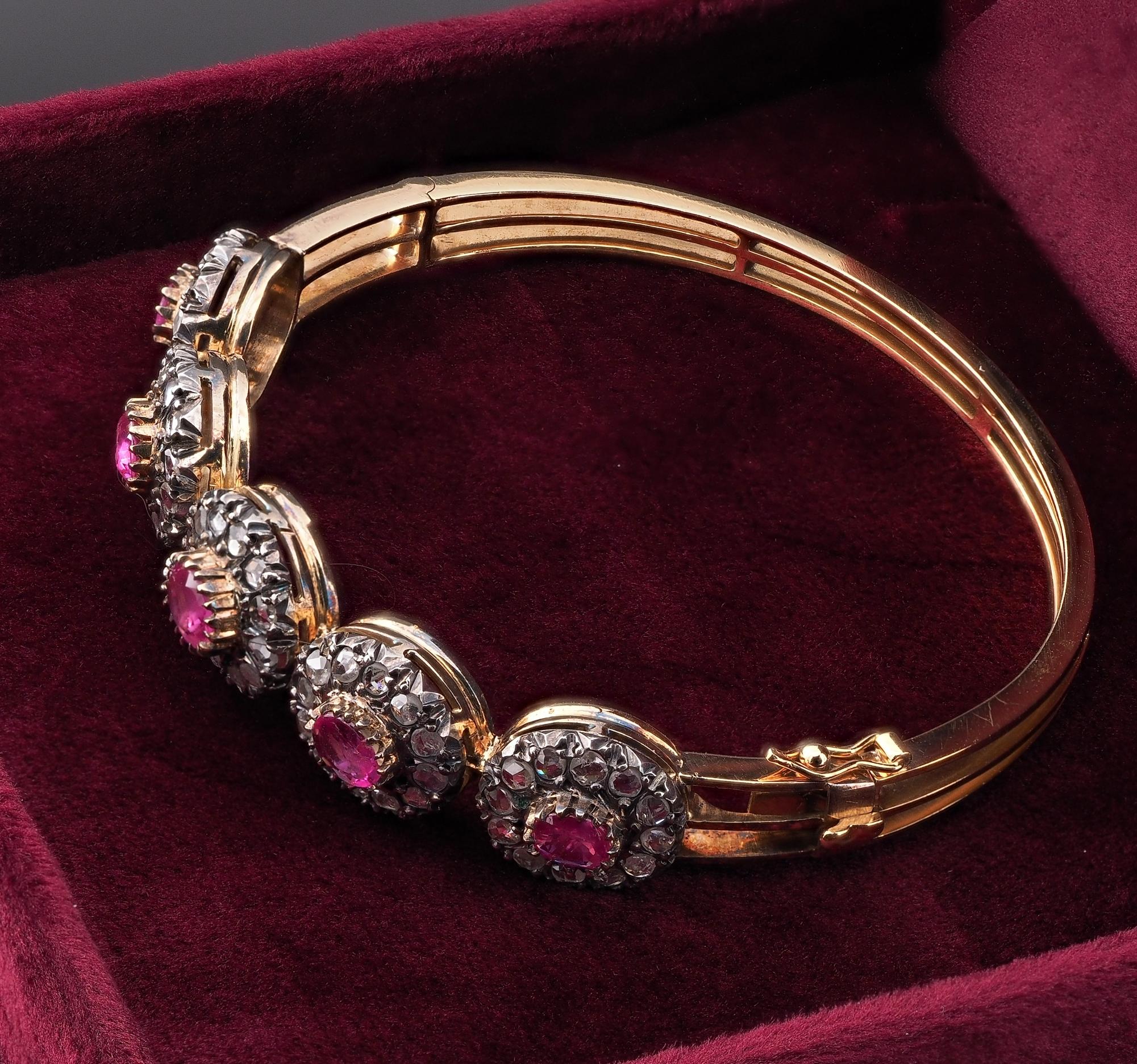 Victorian Natural Ruby Rose Cut Diamond 18 KT Bangle For Sale 2