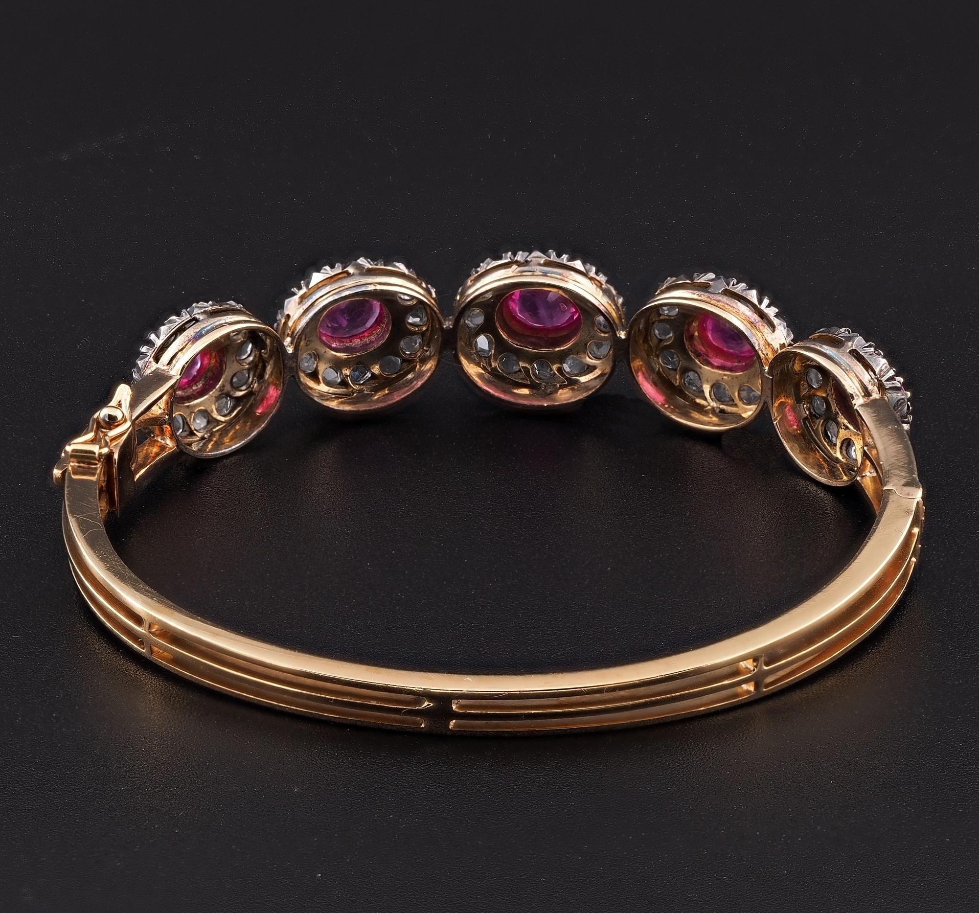 Victorian Natural Ruby Rose Cut Diamond 18 KT Bangle For Sale 3