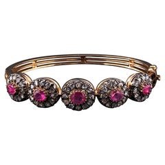 Bracciale vittoriano con diamante taglio rosa e rubino naturale 18 KT