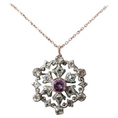 Victorian Natural Ruby Rose Cut Diamond Beautiful Flower Pendant