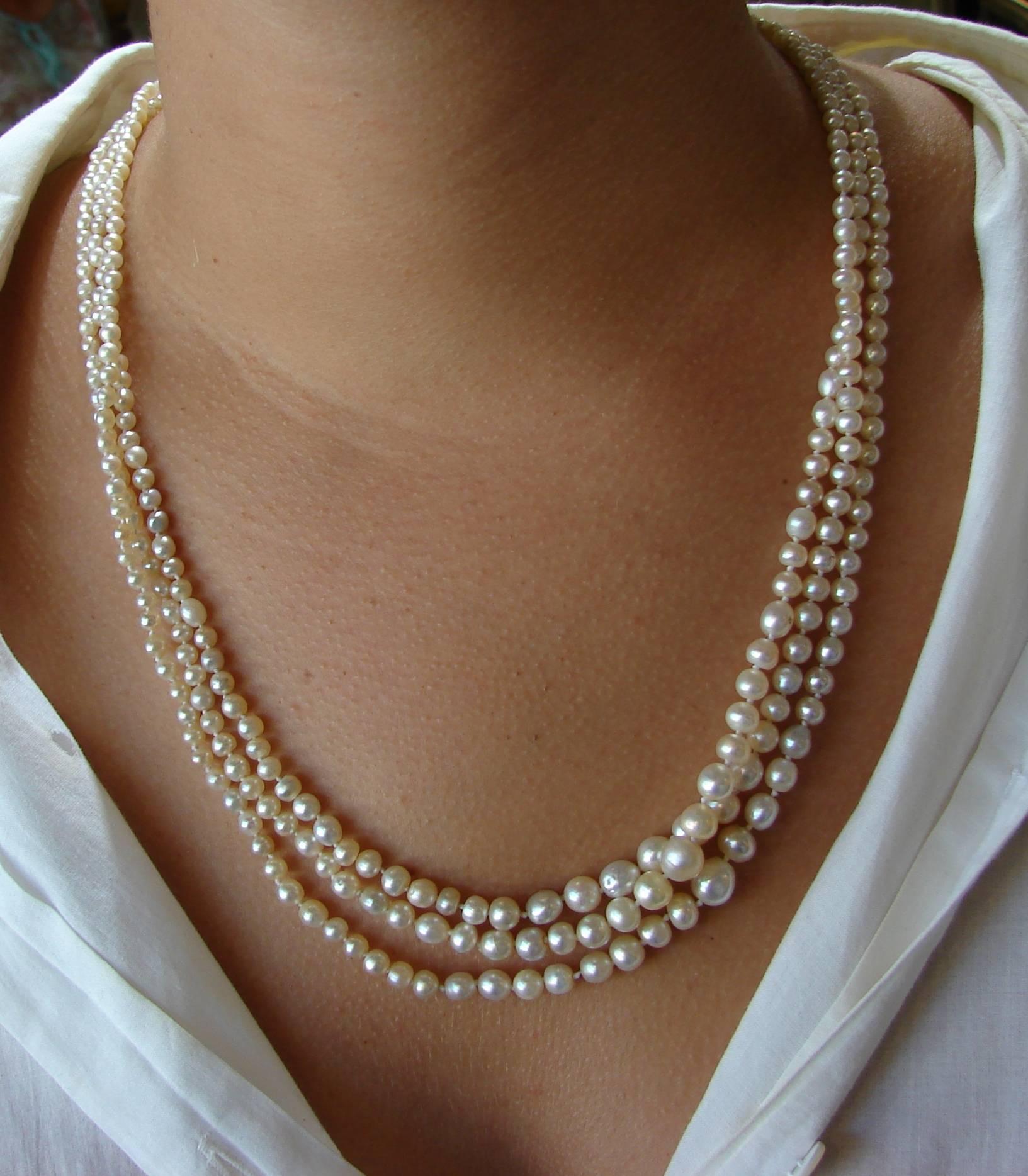 Collier victorien de perles d'eau salée naturelles avec fermoir en diamant Excellent état - En vente à Beverly Hills, CA