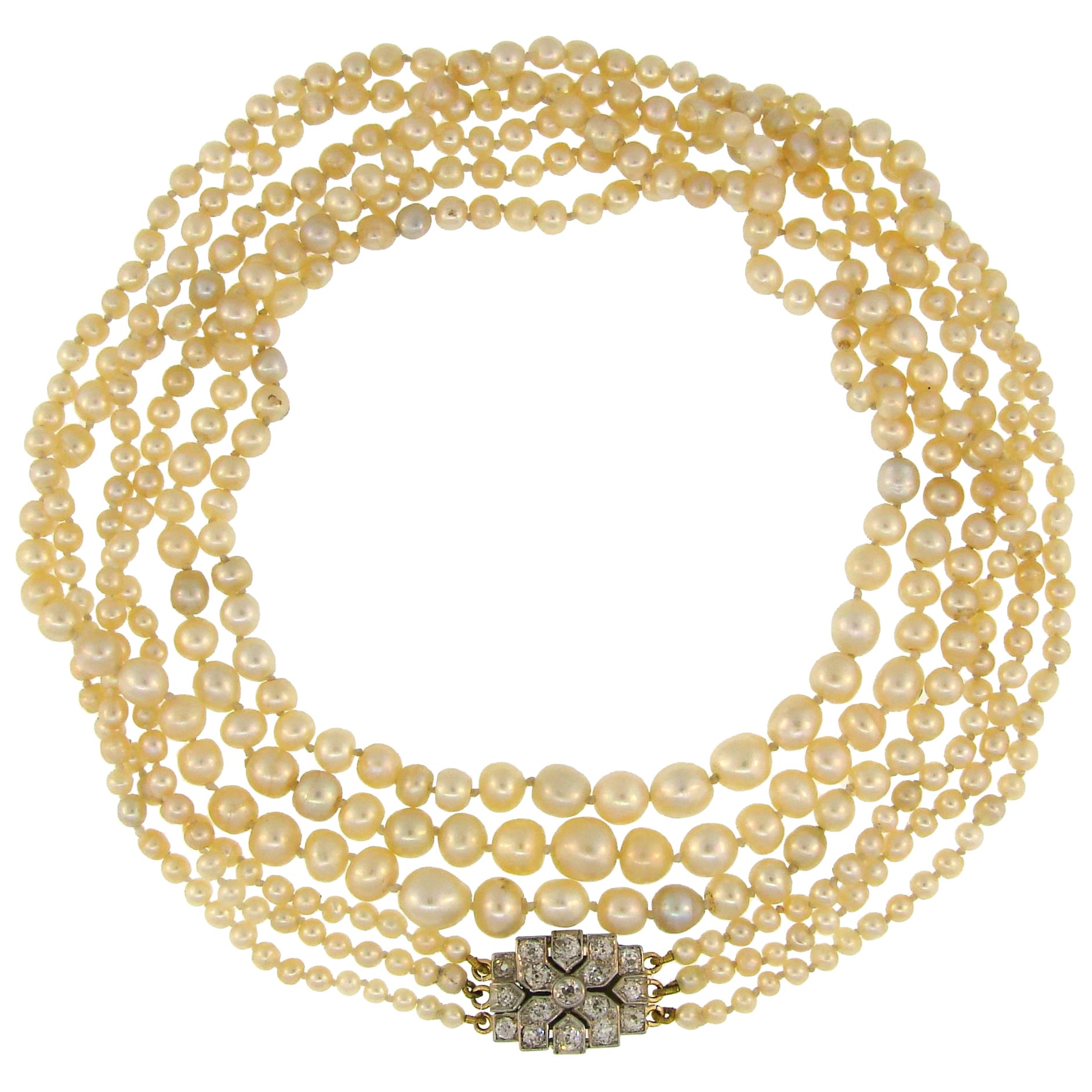 Collier victorien de perles d'eau salée naturelles avec fermoir en diamant en vente