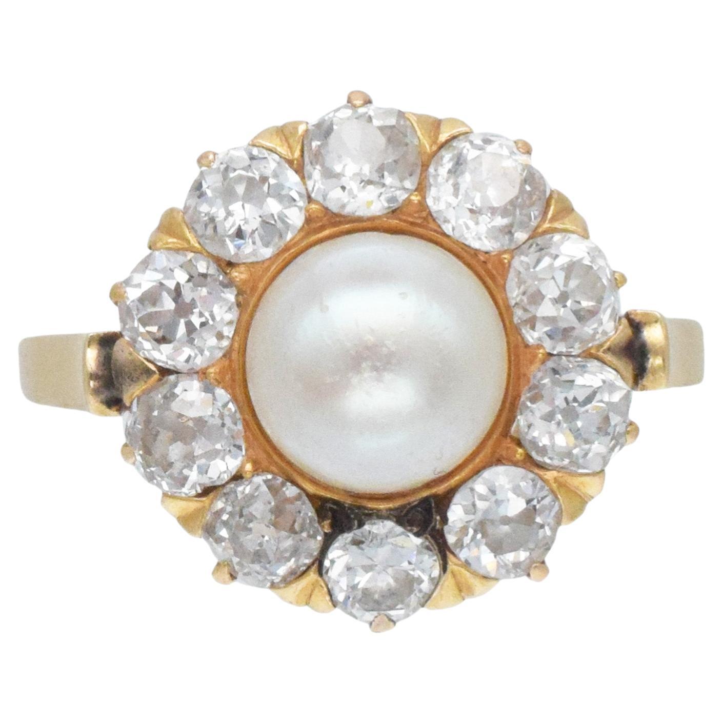 Victorian Natural Saltwater Pinktada Pearl And Diamond Cocktail Ring