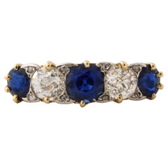 Victorian Natural Sapphire and Diamond Five Stone Ring