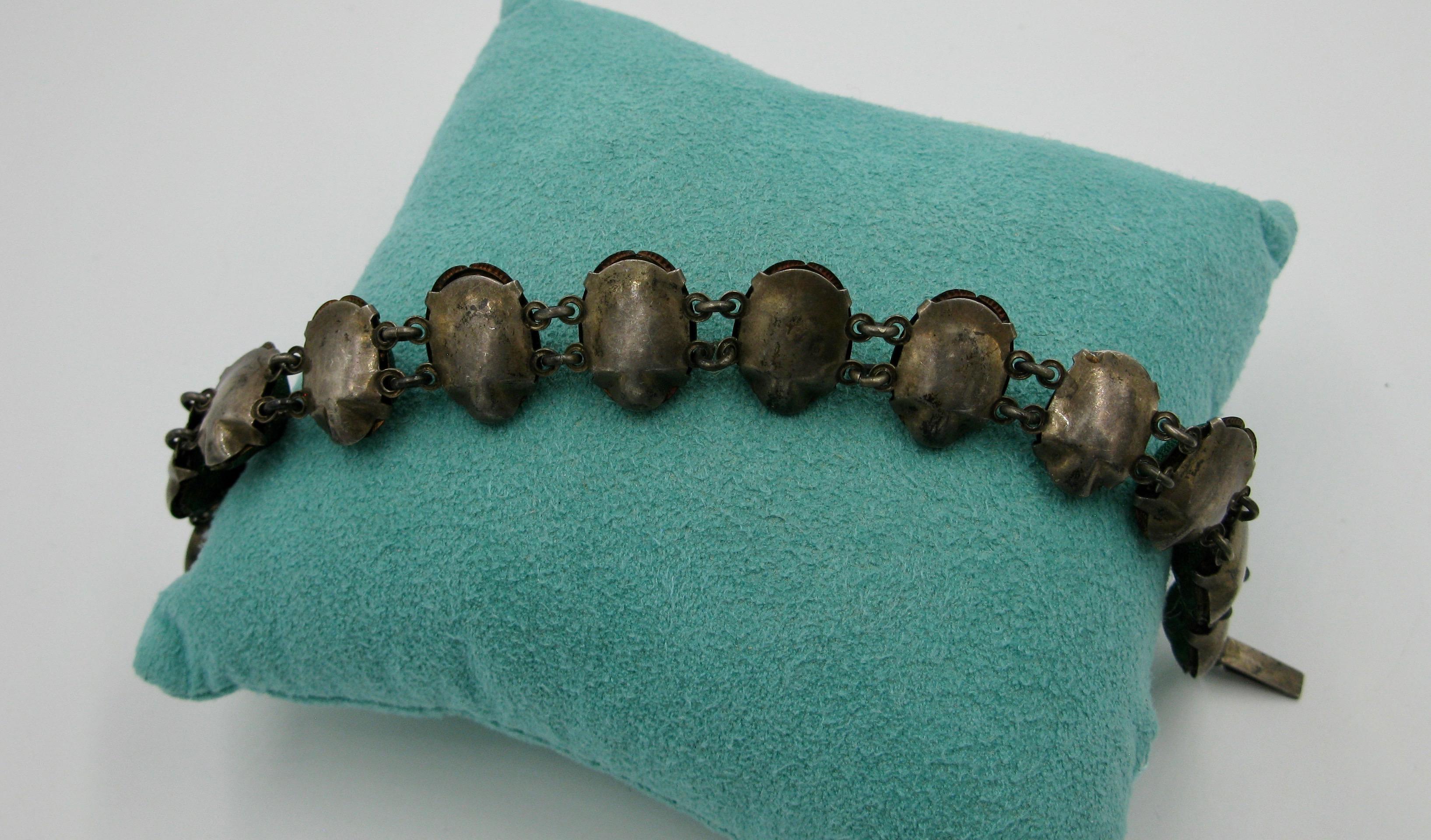 Viktorianisches natürliches Skarabäuskäfer-Armband aus Sterlingsilber im ägyptischen Stil im Angebot 3