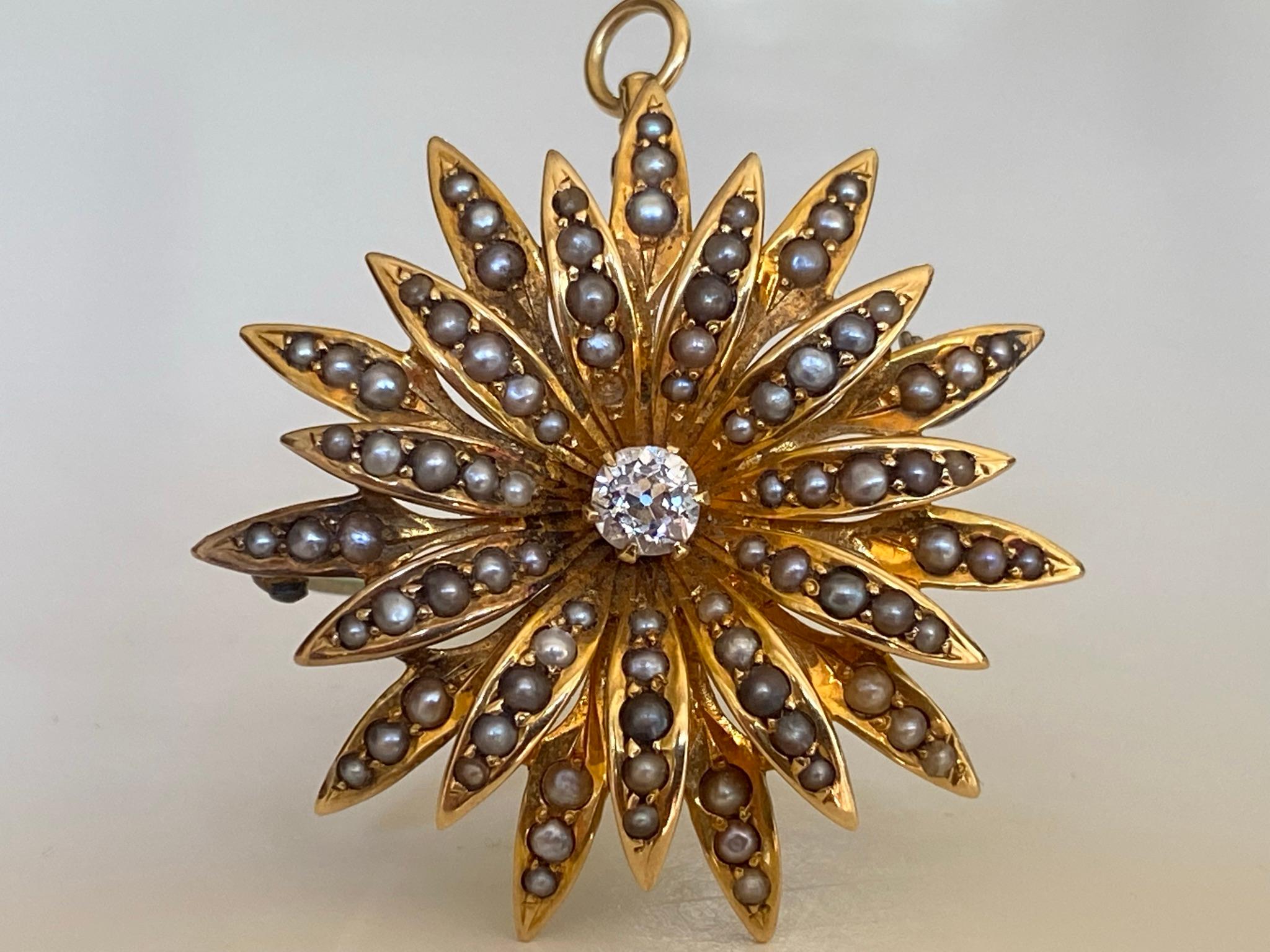 Collier pendentif fleur en perles naturelles et diamants de style victorien Pour femmes en vente